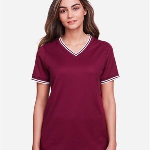 Women's CrownLux Performance® Plaited Tipped V-Neck Shirt