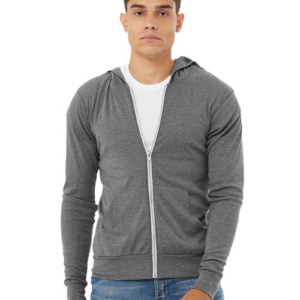 Unisex Triblend Lightweight Full-Zip Hooded Long Sleeve Tee