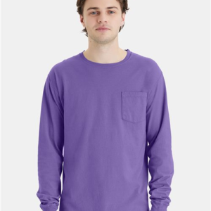 Unisex Garment-Dyed Long Sleeve T-Shirt With a Pocket